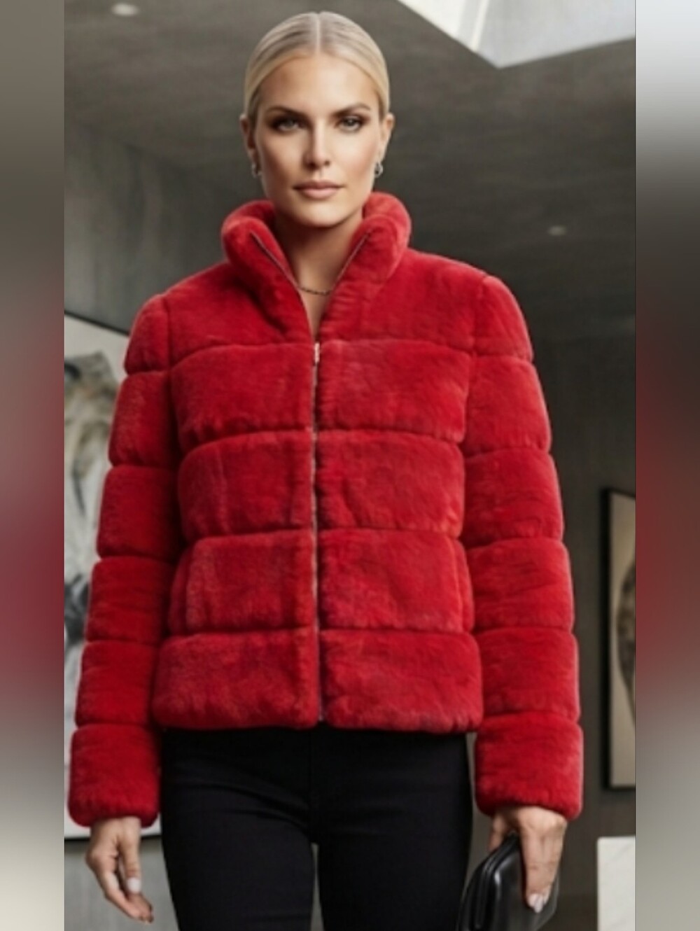 Love Token Red Plush Puffer Coat